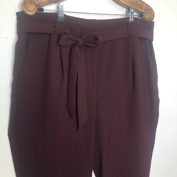 Express Pants Maroon Paperbag Tie Waist Ankle Crop High Rise Work Office 18 Long - Picture 3 of 10